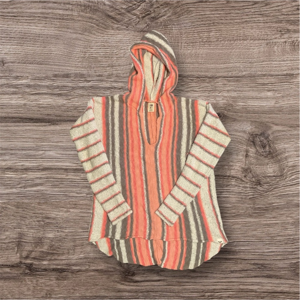 Roxy Coral and White Knit Hoodie Juniors X Small